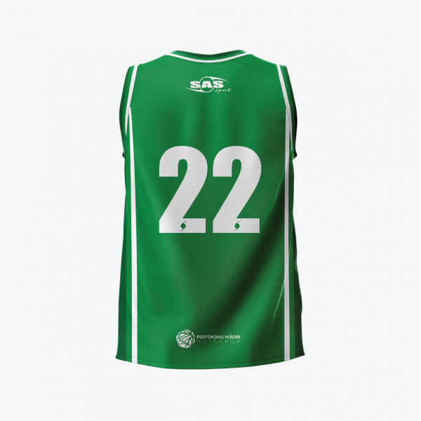Maori Basketball Merchandise -2022-Adults Green basketball Singlet - Image 2
